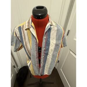 Vintage Lizwear Petite Striped Button Front Shirt Cotton Short Sleeve Size PM